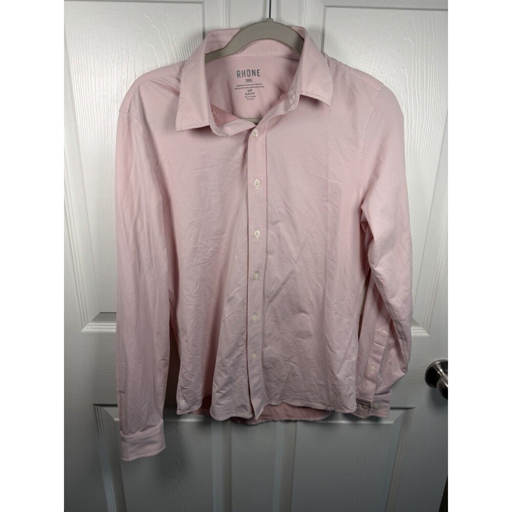 Rhone Commuter Shirt Men's S Pink Geometric Slim Fit Italian Fabric 101420